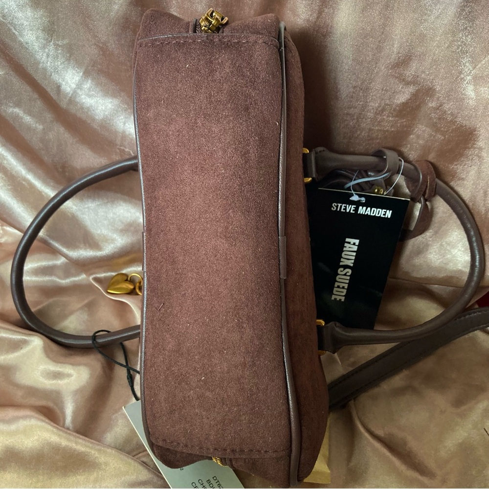 Steve Madden Brown Faux Suede Satchel with Coin Pouch and Top Handles - Picture 10 of 10